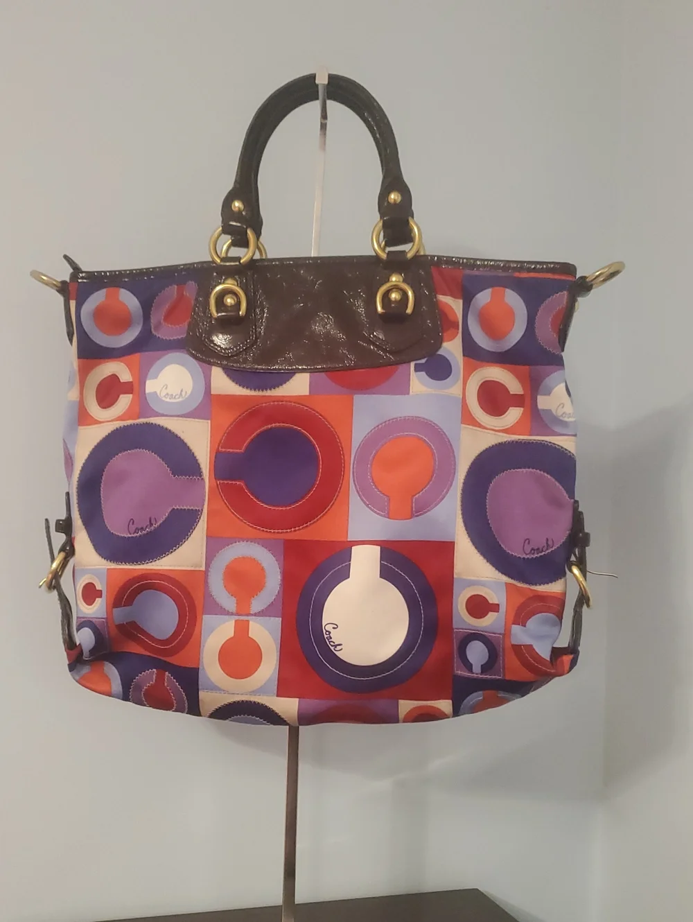 Coach Multicolor Graphic Tote with Purple, Red, Blue & Cream Motif